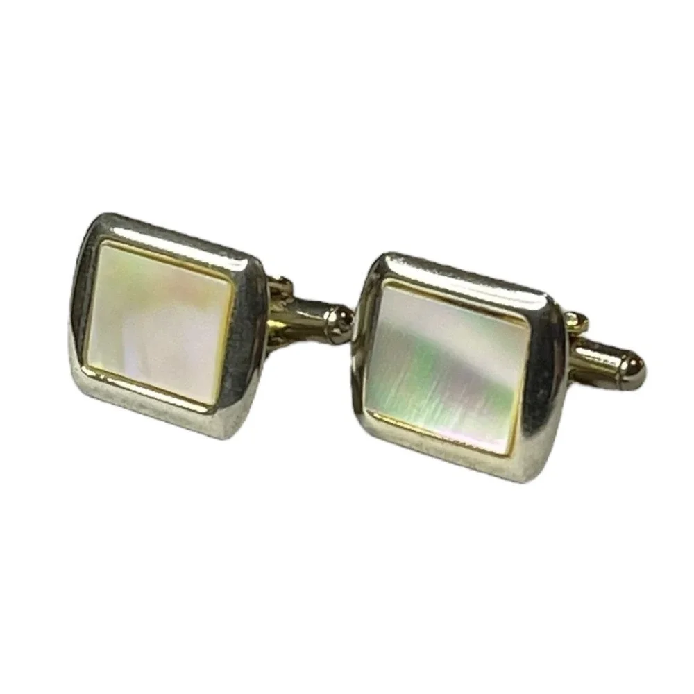 Vintage Mother of Pearl Gold Tone Cufflinks Men’s Classic Formal Dress Unsigned